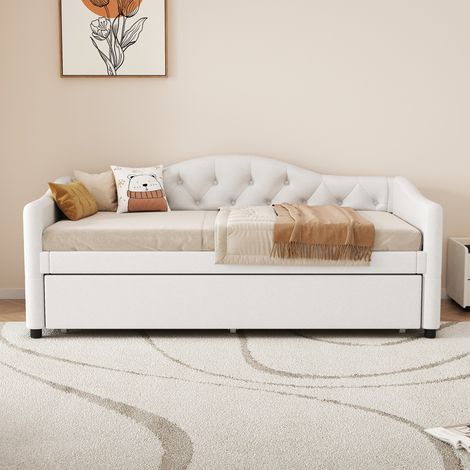 REDOM cama nido 211x101x88 cm, con cama extraíble, estilo minimalista, lino y MDF beige (1/5)