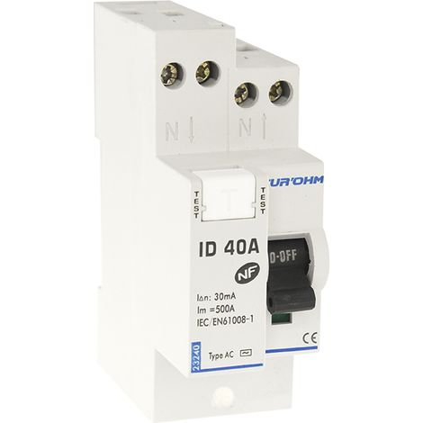 Interrupteur différentiel 40A 1P+N 30mA haut/haut classe AC (23240)
