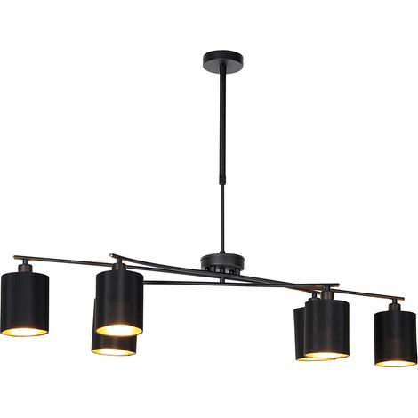 QAZQA lofty - LED Dimmable Suspension avec Abat-Jour variateur inclus - 6 lumière - L 101 cm - Noir - Moderne - éclairage intérieur - Salon I Chambre I Cuisine I Salle à manger