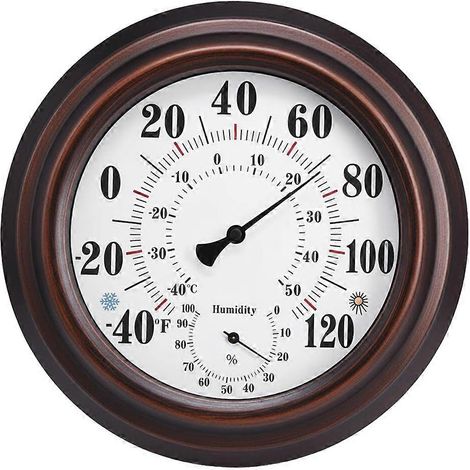 Thermometer-Hygrometer für den Innen- und Außenbereich, großes 25 cm (10 Zoll) Wanddisplay mit analoger Anzeige zur Messung von Temperatur und Luftfeuchtigkeit. (1/5)