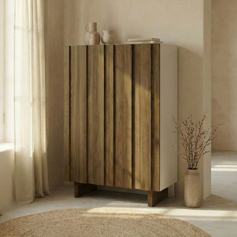 Buffet haut 2 portes 90x43x120 cm chêne foncé et crème - BRENDA (1/5)