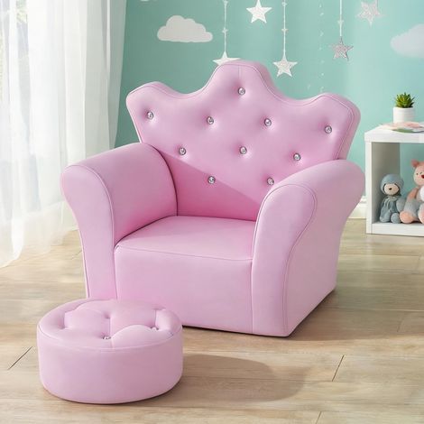 Canapé enfant avec pouf rose design couronne 58 x 40,5 x 49 cm (1/5)
