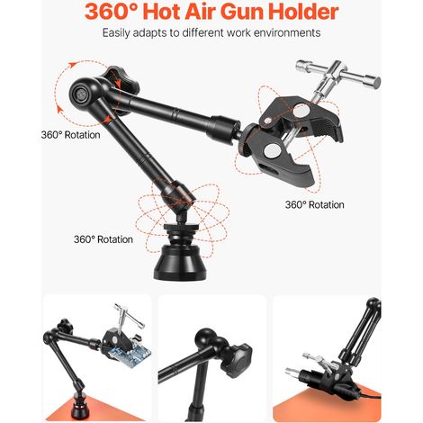 Troisième Main Soudure à 4 Bras, Station Aide de Soudage Magnétique, avec 6 Piliers de Circuit Imprimé, Support de Pistolet à Air Chaud 360°, pour Réparation Électronique, Artisanat, Bricolage (1/5)