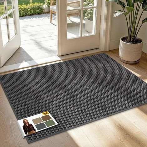 Paillasson Intérieur 80 x 120 cm, Tapis de Porte Lavable Antidérapant, Paillasson Absorbant pour Entrée et Arrière – Tapis Sol Profil Bas, Tapis Entrée pour Couloir et Cuisine, Gris Foncé (1/5)