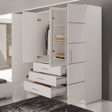 Armoire Dortivu, Blanc, 200x196x58cm, Portes d'armoire: Avec des charnières, Nombre d'étagères: 8 — vue 3