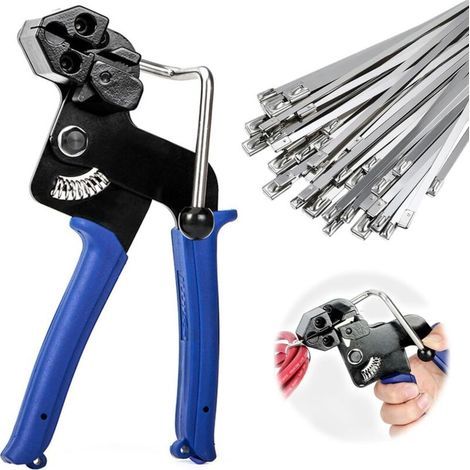 Kit de Collier de Serrage Inox, Contient 100 Pièces 4,6x300mm Serre-Câbles Inox Electriques, Pistolet D'attache de Câble en Métal, Outil d'attache de câble pour Verrouiller et Coupe (1/5)