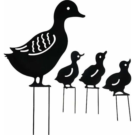 4 pièces canard décoratif en métal, sculpture de jardin extérieur résistante aux intempéries, statuaire de pelouse design rustique pour extérieur (1/4)