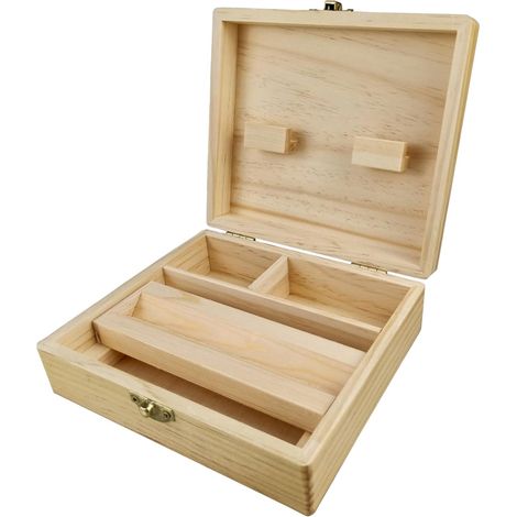 Boîte de Rangement en Bois avec Serrure en métal, boîte à Rouleaux à 3 Compartiments avec Plateau à Rouleaux , boîte de Rangement pour cigares, Tabac, Bijoux (1/5)