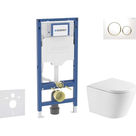 Geberit Duofix - Set Vorwandelement, WC Nefia mit Softclose-Sitz und Sigma20-Betätigungsplatte, weiß/vergoldet SANI11CA31110