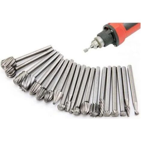 PA Ensemble de limes rotatives en acier rapide, mèches de meulage incisives pour gravure sur bois, 20 pièces pour perçage et biseautage (couleur argent) (1/4)