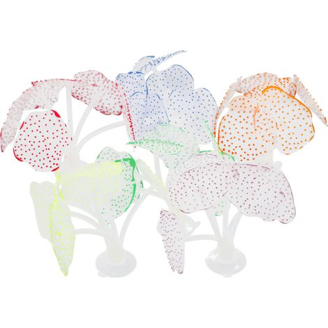 Lot de 6 coraux artificiels en silicone fluorescents en forme de champignon, ornement pour aquarium. (1/5)