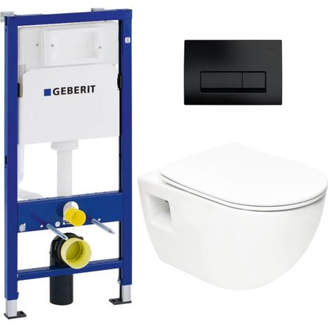 Swiss Aqua Technologies Duofix Pack Bati-supporto UP100 + WC SAT senza flangia + sedile SoftClose + piastra Delta 50 nero opaco (ProjectGeb10)