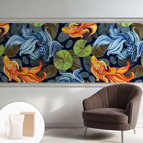 Papier peint intissé mural avec imprimé pour décoration pour salon pour chambre à coucher pour entrée Motifs de poissons 250x104 cm (1/5)