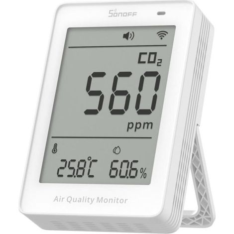 SONOFF SAWF-08P AirGuard CO₂ Moniteur Intelligent de Qualité d'Air Intérieur,Affichage & Alarme en Temps Réel, pour Chambre/Chambre d'Enfant,Compatible Matter, WiFi 2,4 GHz, Détecteur de CO₂/Temp/Humi