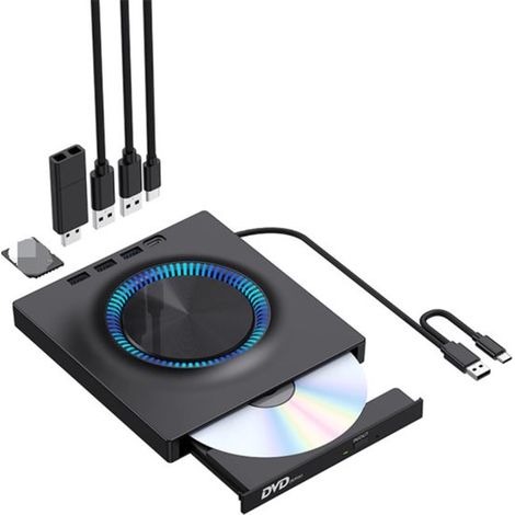 Lecteur Blu-ray externe，lecteur UHD BD/DVD portable，interface USB 3.0，prend en charge la lecture et l'écriture，noir