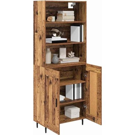 Ensemble de 2 Armoires Hautes en Bois Style Rétro, Meuble de Rangement Vertical 69,5 x 32,5 x 180 cm pour Salon et Entrée (1/5)