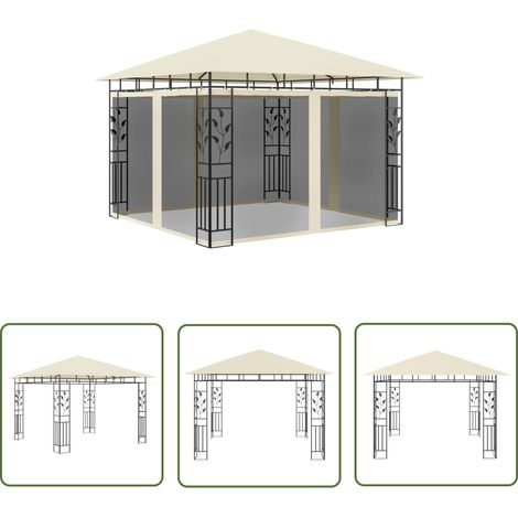 The Living Store Pavillon mit Moskitonetz 3x3x2,73 m Creme 180 g/m² - Pavillon - Gartenzelt - Sonnenschutz - Outdoor Möbel - Sommergarten (1/5)