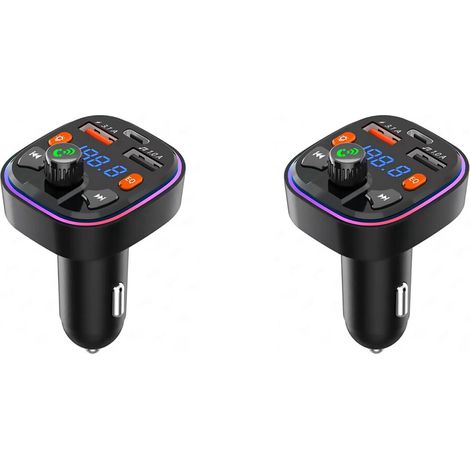 2x FM-Autosender – Dual-USB-Anschluss und PD-Typ-C-Autoladegerät, 7-farbiger LED-Rückspiegel, MP3-Musikplayer
