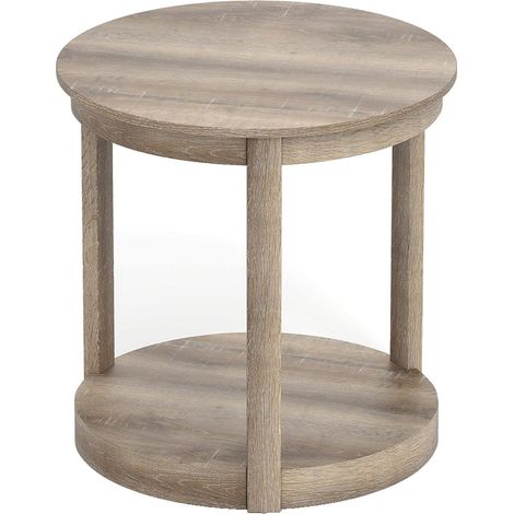 Mesa de centro redonda con almacenamiento de dos niveles, madera de caucho
