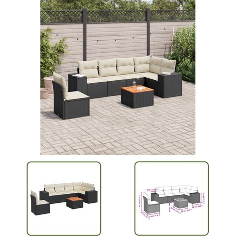 The Living Store 7-tlg. Garten-Sofagarnitur mit Kissen Schwarz Poly Rattan - Gartenmöbel Set - PE-Rattan Möbel - Outdoor Lounge - Esstisch - Gartenstuhl (1/3)
