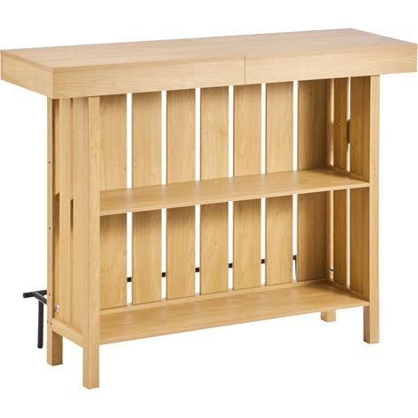 Meuble bar maison, table bar à vin 3 niveaux avec étagères, boîte à accessoires, ouvre-bouteille, pieds réglables, repose-pieds noir, en bois et métal, pour salon, cuisine, cave (1/5)