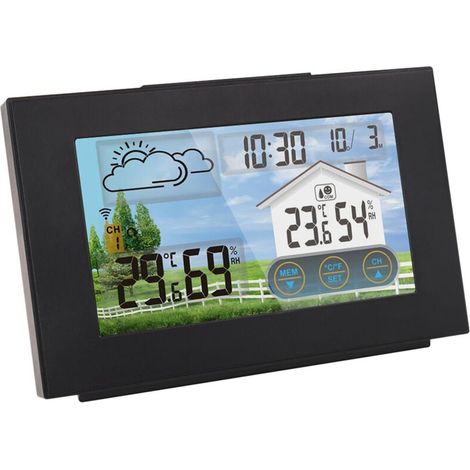 Horloge Météo Thermohygromètre Écran Tactile Couleur, Prévisions Météo et Réveil sans Pile (1/5)