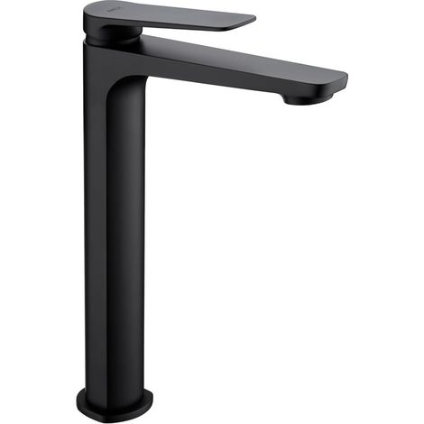 Rubinetto lavabo monocomando con bocca alta in ottone - rubinetto lavabo bocca lunga adatto per acqua calda/fredda Colore Nero Opaco (1/3)