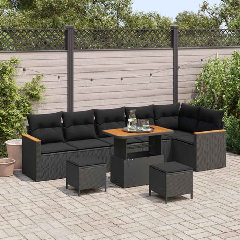 vidaXL Gartensofa-set 9 pcs Schwarz Poly-Rattan (1/5)