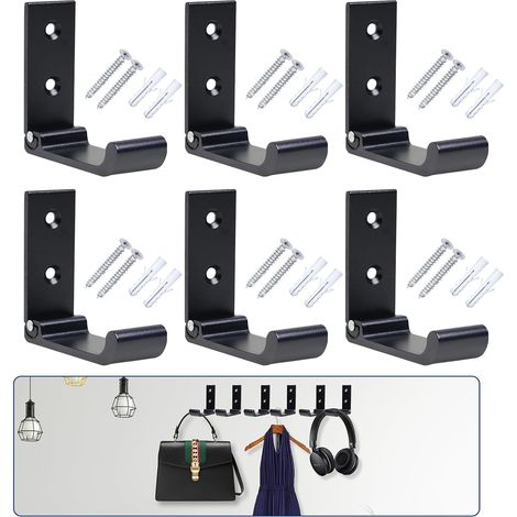 CSPARKV - Ganchos de pared plegables de aleación de aluminio, paquete de 6, ganchos invisibles para abrigos, ganchos plegables de 90° con tornillos, para cocina, baño y dormitorio (negro) (1/5)