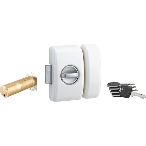 THIRARD - Verrou à bouton Universel ajustable pour entrée, HG 5+, dim. cylindre de 35 à 80mm, acier, 5 clés, epoxy blanc - THIRARD