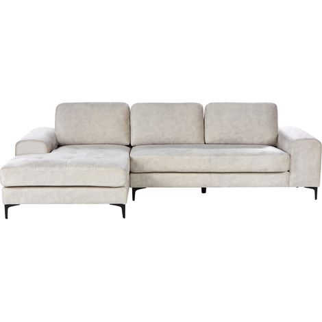 Sofá seccional esquinero moderno en forma de L patas de metal terciopelo beige claro Kiruna