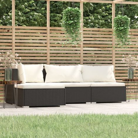 Salon de jardin 4 pcs,Mobilier de terrasse,Table et Chaise pour Relax avec coussins Noir Résine tressée -YZ607733 (1/5)