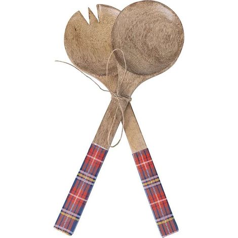 Set posate in legno decoro tartan