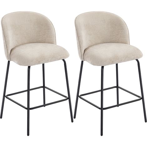 Set 2 sgabelli da bar con schienale e poggiapiedi in acciaio, tessuto beige MODENUIT (1/5)