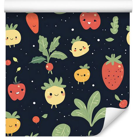 Papier peint Kawaii Légumes Grenade et Citron Vert pour Salon et Chambre 50x1000 cm (1/4)
