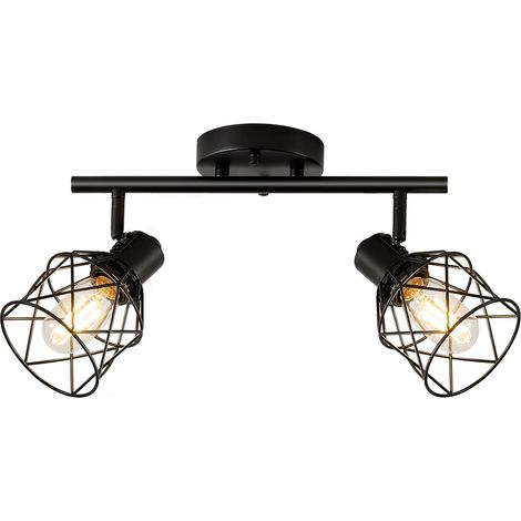Plafonnier Industriel Spots et Rails de Spots Noir, Plafonnier 2 Spots LED Orientable avec Douille , Spots de Plafond , Rampe Spot Applique