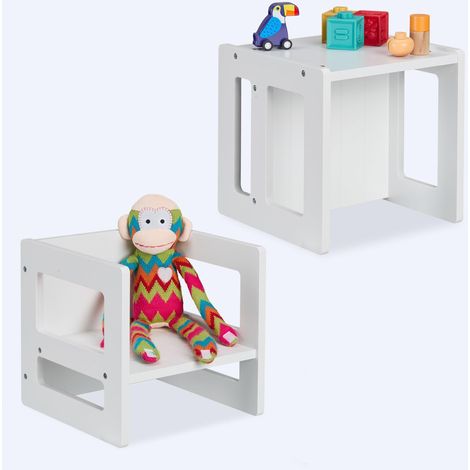 Lot de 2 tabourets pour Enfants, 2 hauteurs d'assise, HxLxP : 30x30x30 cm, Table Enfant, MDF, Blanc (1/5)