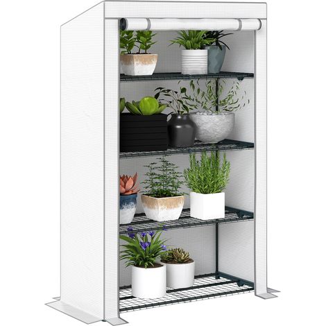 Outsunny 4 Tier Lean-to Mini Greenhouse with Reinforced PE Cover, Grey (1/5)