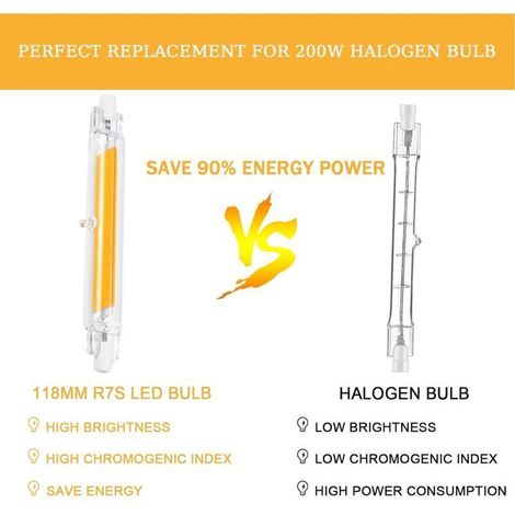 Ampoule LED R7S 118mm 20W équivalent à Ampoule Halogène 200W,Tube R7S LED Lumière Blanc Chaud 3000K,2000LM avec Large Angle de Faisceau 360°Dimmable,Pas de Scintillement,Lot de 2