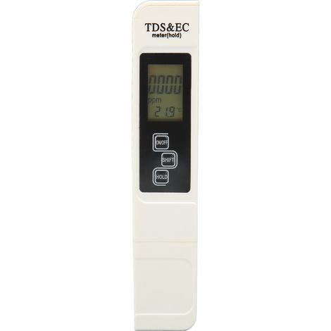 Testeur d'eau 3 en 1 blanc à écran horizontal rétroéclairé, thermomètre EC portable pour aquaculture, 3 touches (1/5)