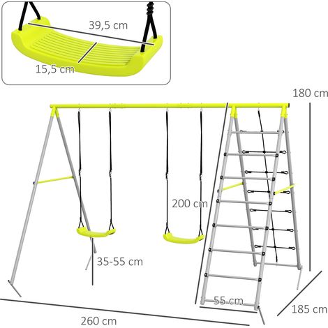 Portique pour enfants de 3 à 8 ans, avec filet d'escalade et échelle, structure en acier, vert (1/5)