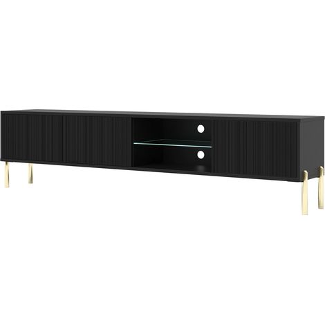Mobile Porta TV Moderno Con 3 Ante Design A Doghe Verticali Vano Centrale Passacavi Struttura In Melaminico Per Salotto Soggiorno Stile Contemporaneo Moderno 175 X 31 X 47 Cm Nero (1/5)