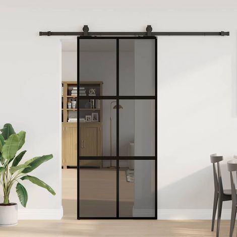 Schiebetür mit Beschlag Schwarz 90x205 cm Hartglas (1/5)