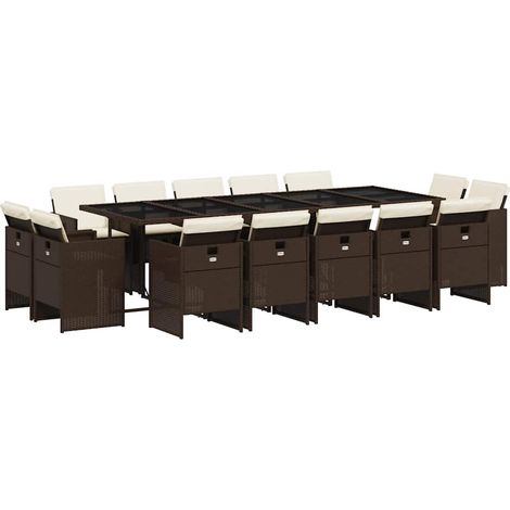 Maison Exclusive - Set da Pranzo da Giardino 15 pz con Cuscini Marrone Polyrattan