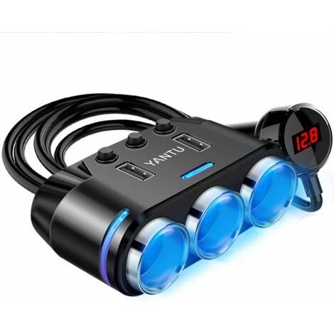 XVX Adaptateur allume-cigare 3 prises répartiteur allume-cigare avec affichage de la tension LED double chargeur de voiture USB interrupteurs marche/arrêt 12V (1/4)