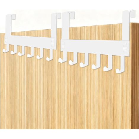 Türhaken ohne Bohren mit 6 Haken, 2-teilige Garderobe ohne Bohren mit 6 Haken, Türhaken für Kleiderbügel, platzsparend, Türhaken (weiß, groß) (1/5)