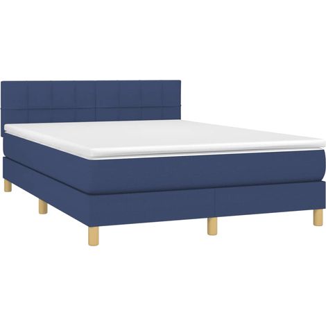 vidaXL Sommier à lattes de lit avec matelas Bleu 140x190 cm Tissu (1/5)