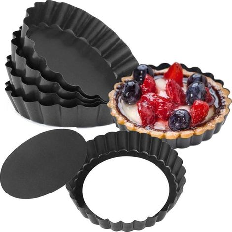 Moldes pequeños antiadherentes para tartaletas, moldes para mini quiches de 10 cm con bases desmontables, juego de 6