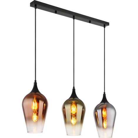 Globo Lavus Suspension de bar avec abat-jour en verre noir mat cuivré, 3 ampoules E27