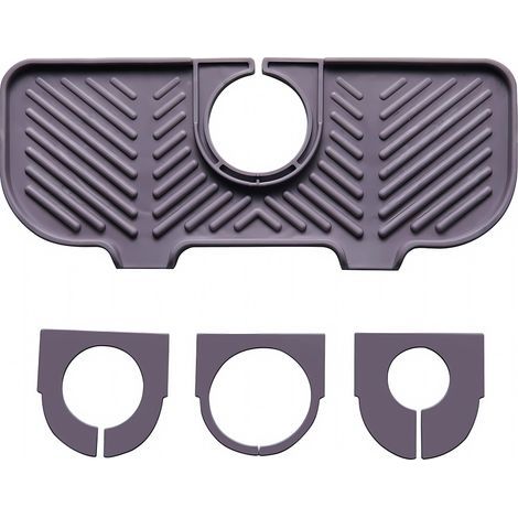 Tapis d'égouttement en silicone pour robinet, tapis d'évier sous robinet, organiseur pour éponges, brosses, savon. (gris)